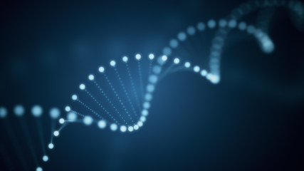 3d illustration of rotating DNA glowing molecule on blue background - obrazy, fototapety, plakaty