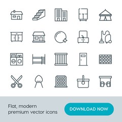 Modern Simple Set of buildings, furniture, housekeeping Vector outline Icons. Contains such Icons as  office,  basket,  room,  structure and more on white background. Fully Editable. Pixel Perfect.