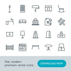 Modern Simple Set of buildings, furniture, housekeeping Vector outline Icons. Contains such Icons as  rack,  dark,  conference,  bathroom and more on white background. Fully Editable. Pixel Perfect.