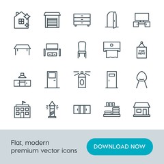 Modern Simple Set of buildings, furniture, housekeeping Vector outline Icons. Contains such Icons as  cleaner,  doorway, door,  clothes and more on white background. Fully Editable. Pixel Perfect.