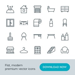 Modern Simple Set of buildings, furniture, housekeeping Vector outline Icons. Contains such Icons as  nuclear,  stairway, hanger,  plant and more on white background. Fully Editable. Pixel Perfect.