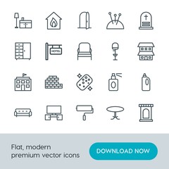 Modern Simple Set of buildings, furniture, housekeeping Vector outline Icons. Contains such Icons as  brush,  color,  open,  white,  house and more on white background. Fully Editable. Pixel Perfect.