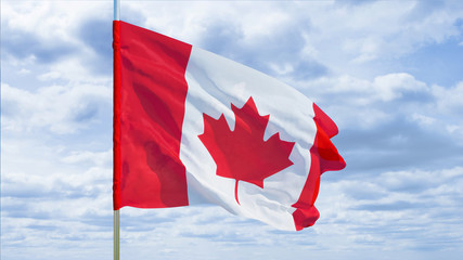 Flag of Canada against the sky. 3D rendering.