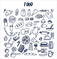 Many Food Pictures Hand Drawn Vector Illustration