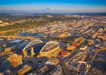 Sports Stadiums with Mt. Rainier, Seattle, Washington