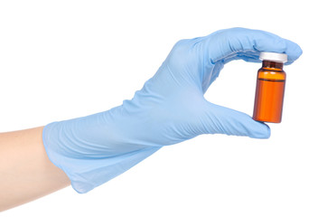 The medical ampoule in hand medical gloves