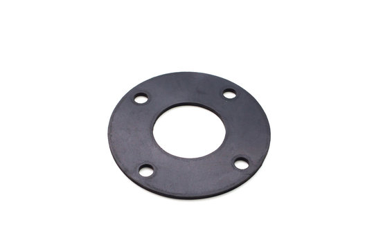 Black rubber flange gasket on a white background.