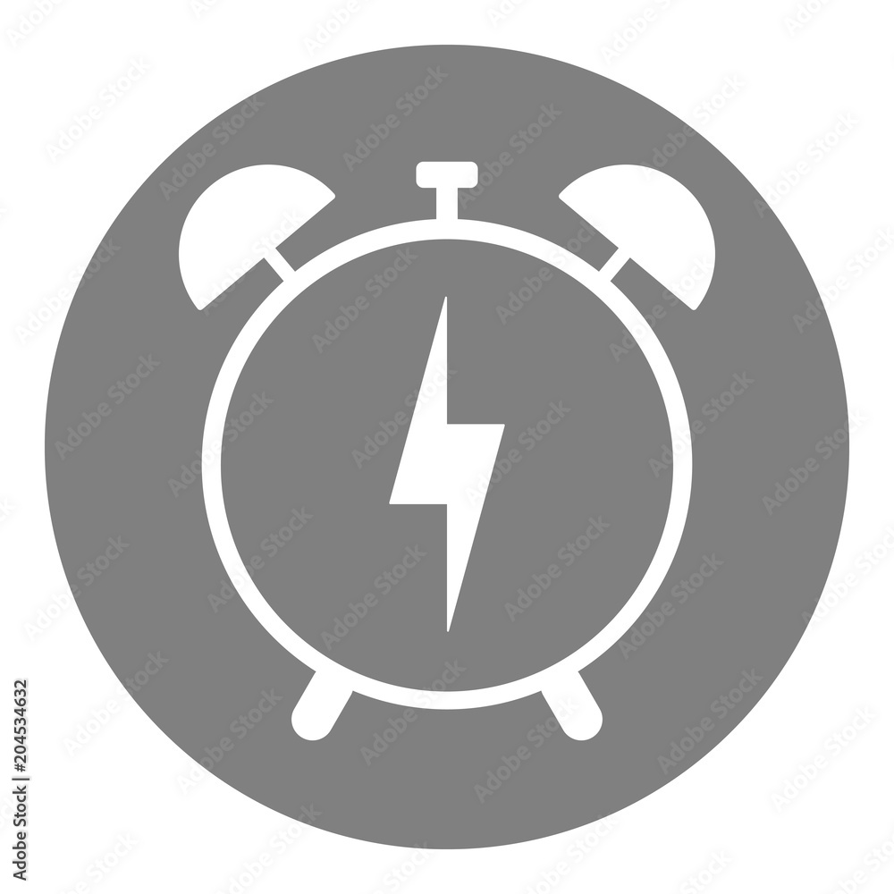 Wall mural Alarm clock with lightning symbol. Reminder button. Vector icon.