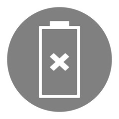 No battery sign. Battery with cross. Vector icon.