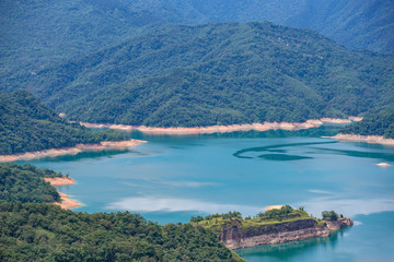Thousand Island Lake from Shiding Crocodile Island at Feitsui Dam in Shiding District, New Taipei, Taiwan.