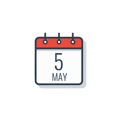 Calendar day icon isolated on white background. May 5.