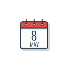 Calendar day icon isolated on white background. May 8.