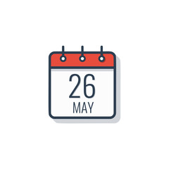 Calendar day icon isolated on white background. May 26.