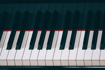 Close up of classic piano instrumental keys