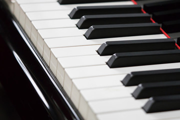 Close up of classic piano instrumental keys