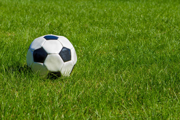 black and white soccer ball on the grass 