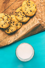 Teal flat layer cookies and milk