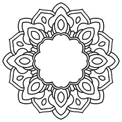 Ornamental round doodle flower isolated on white background. Black outline mandala, frame. Geometric circle element. Vector illustration.