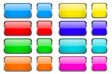 Colored rectangle glass 3d buttons with metal frames