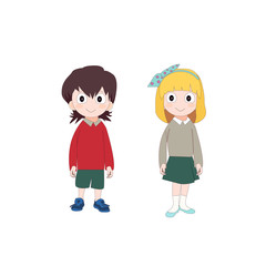 Girl and boy in school uniform, cute cartoon kids. Vector illustration