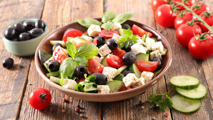salad with feta, tomato, olive and basil