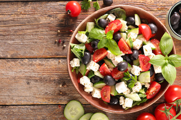 salad with feta, tomato, olive and basil