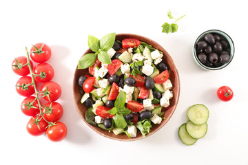 salad with feta, tomato, olive and basil