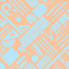 Silhouette school stuff lay on pink background.