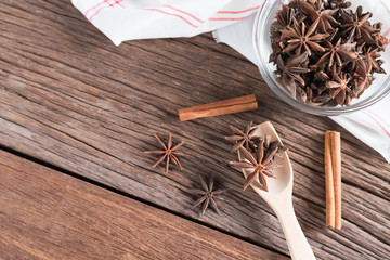Dry Star Anise on dark wooden blackground