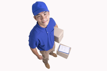 Delivery man with cardboard box.