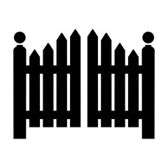 Simple fence gate illustration. Silhouette (black) illustration. Isolated on white