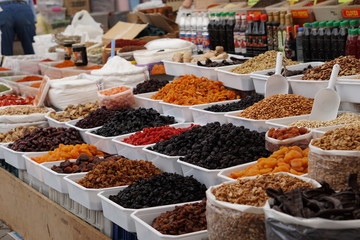 Colourful condiments and dry fruits.