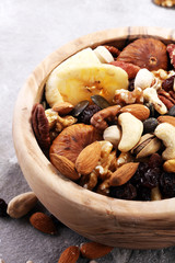 Composition with dried fruits and assorted healthy nuts