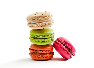 Fresh bright colored Macarons insolated on white background