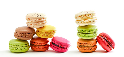Fresh bright colored Macarons insolated on white background
