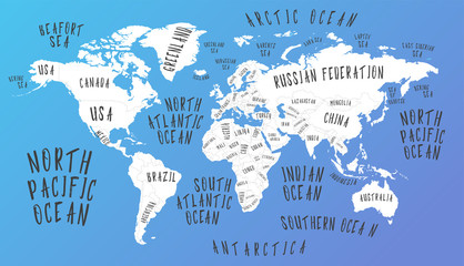 Earth map with the name of the countries