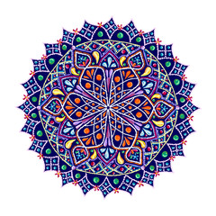 A mandala. Decorative round ornaments. Wicker design elements. Logos for yoga, backgrounds for posters, icons for programs and websites. The unusual shape of the flower. 