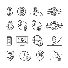 Vector image of set bitcoin line icons.
