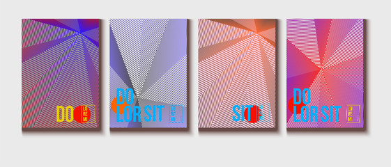 Neon Halftone Covers Set. Trendy Blend Lines Corporate Identity. Futuristic Posters, Geometric Business Backgrounds. Halftone Minimal Presentation Covers. Neon Colored Iridescent Print Design.