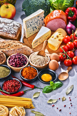 Composition with assorted organic food products on the table