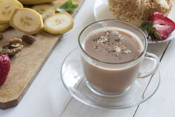 morning sweet sweet cocoa drink with fruit close