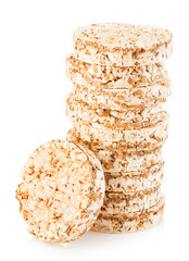 Grain crispbreads close-up isolated on a white background. Fitness concept.