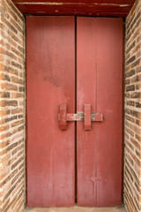 Vintage Red wooden door lock., Traditional asia style wooden latch.
