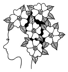 Black line girl with floral hair