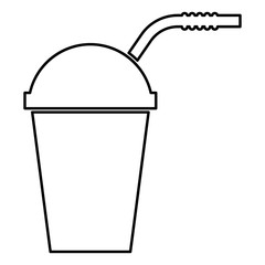 Closed container for hot cold drinks with straw icon black color illustration flat style simple image
