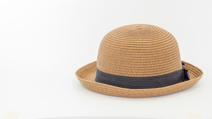 Brown straw hat fashion on white background.