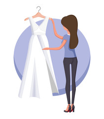 Woman and Wedding Dress Poster Vector Illustration