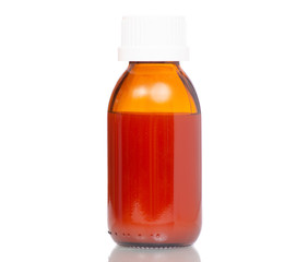 Medicine bottle of brown glass or plastic isolated