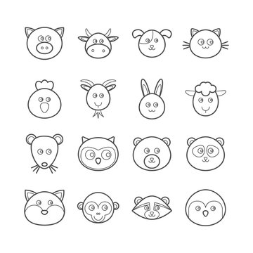 Collection of vector line animals icons for web design