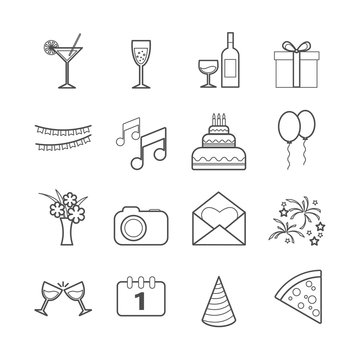Set of party and celebration vector line icons for web design